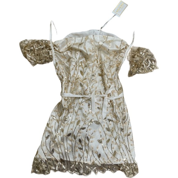 Sister’s the Label PEARL & SILK ‘Juliet’ off the Shoulder Dress. White/Gold Sz S - Picture 6 of 11